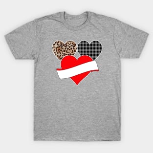 Women's Striped Plaid Printed Heart Valentine's Day three T-Shirt